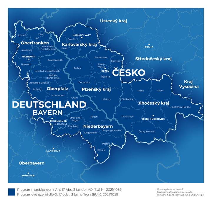 Karte Fördergebiet INTERREG Bayern-Tschechien